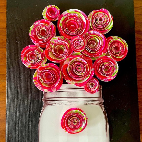 Hand Crafted Other - Fabric flowers on canvas wall art